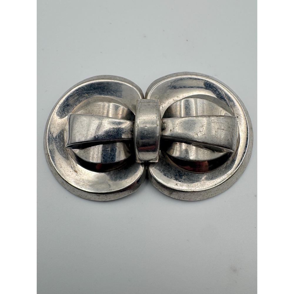 Vintage Lisner Brooch Silver Tone Double Loop Knot Pin MCM